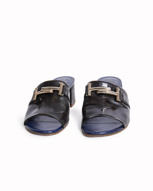 Tod’s Timeless Black Patent Leather Slide Sandals