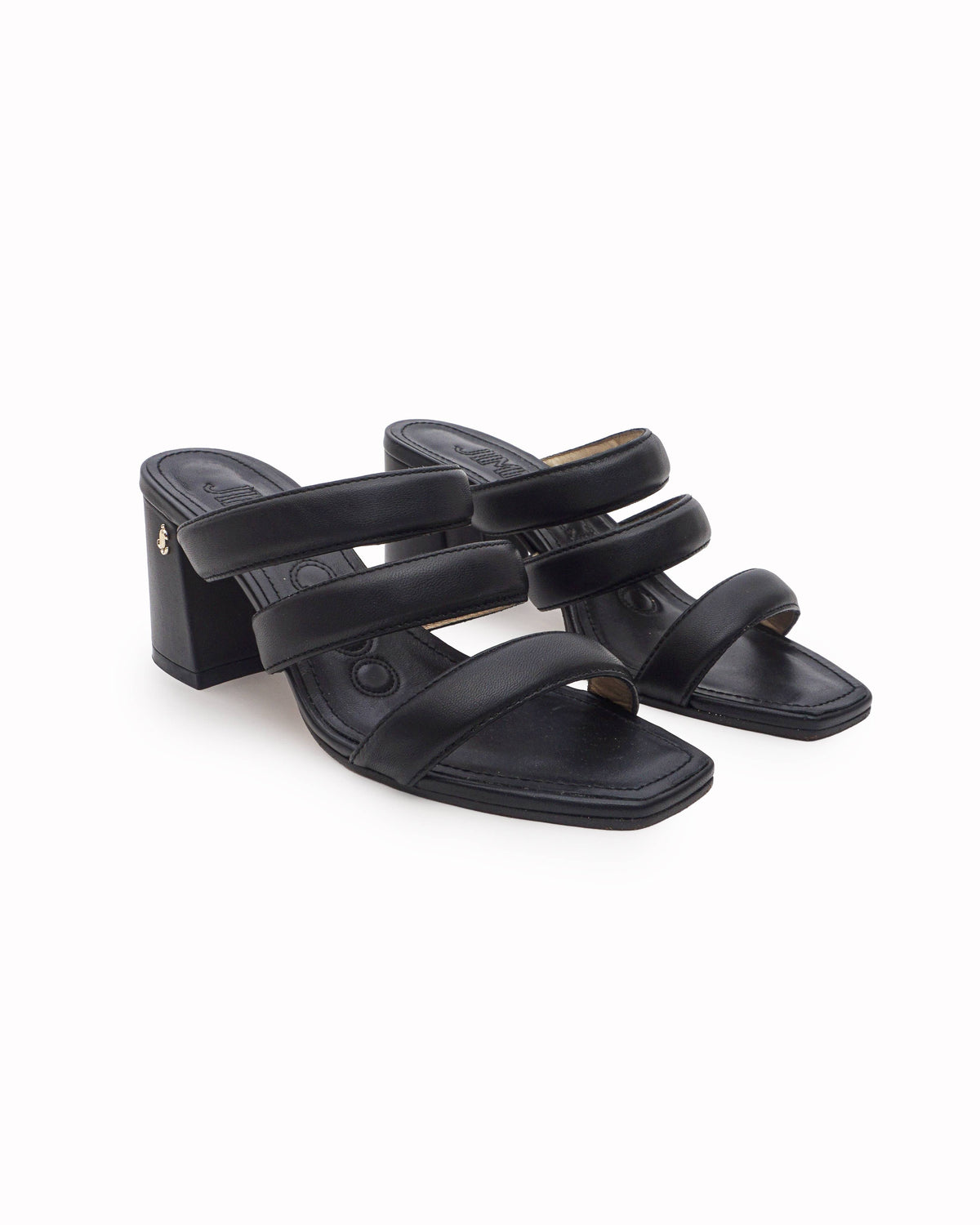 Jimmy Choo Black Padded Leather Auna Block Heel Sandals