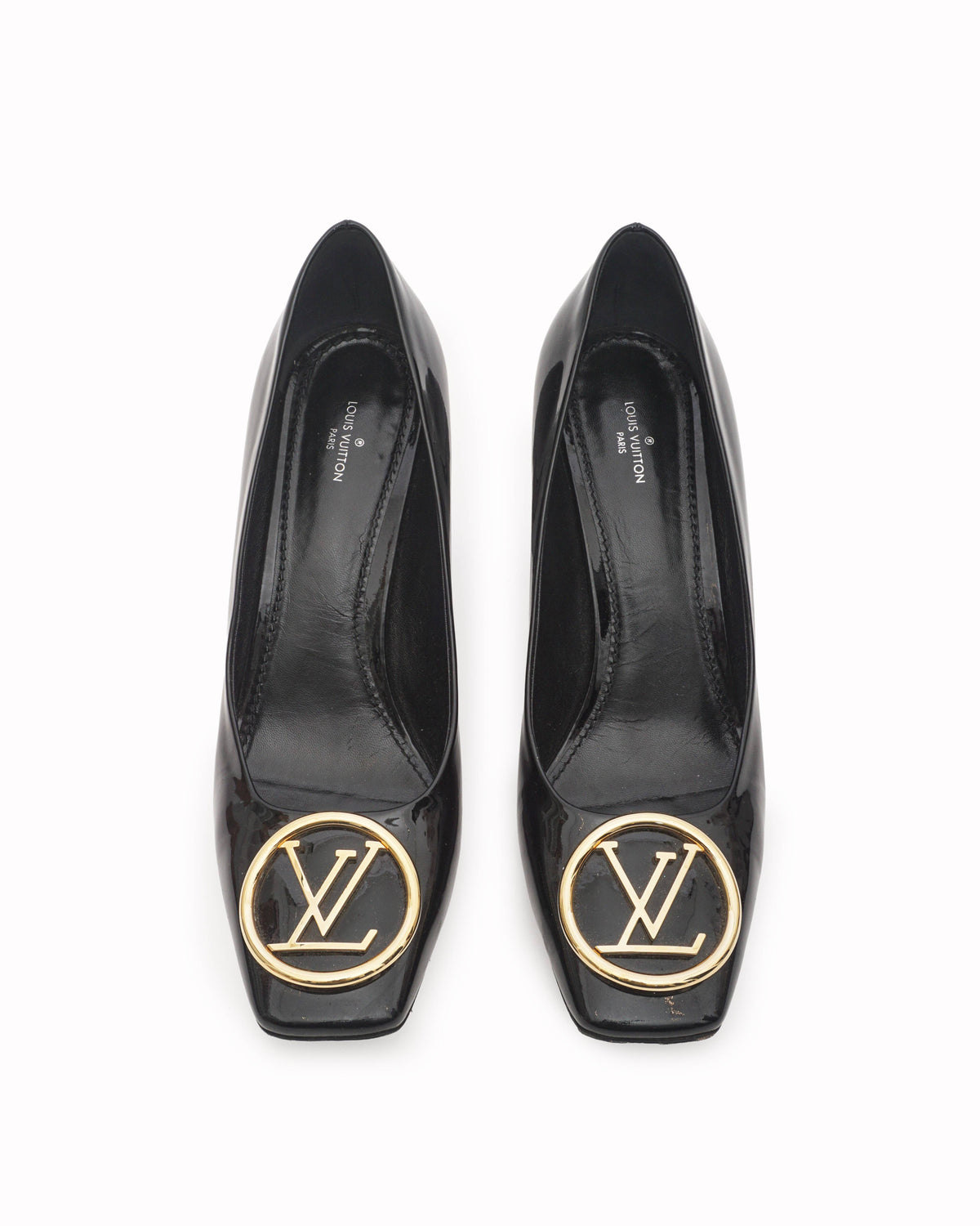Louis Vuitton Black Patent Leather Madeleine Block Heel Pumps