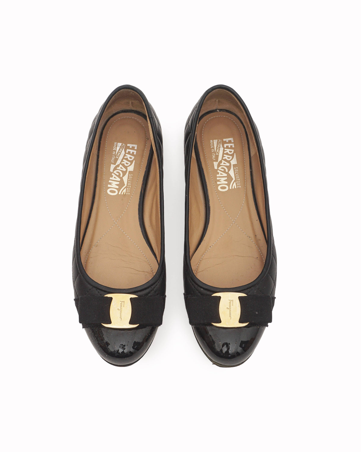 Salvatore Ferragamo Black Quilted Leather Varina Ballet Flats