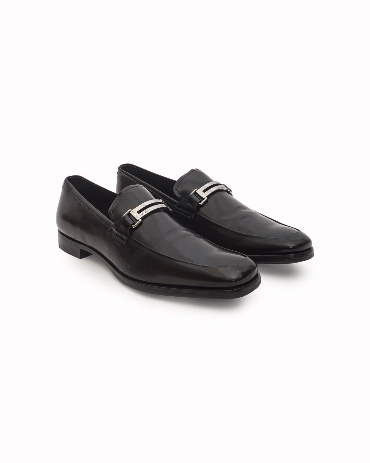 Prada Men’s Black Leather Silver Bit Loafers