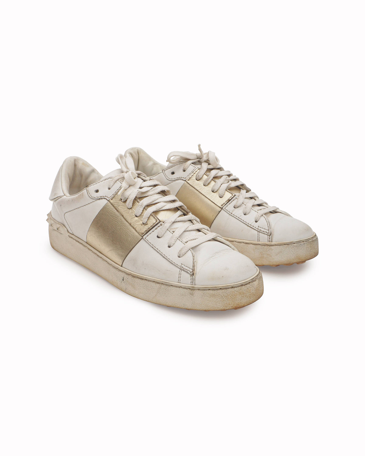 Valentino White Leather Rockstud Low Top Sneakers