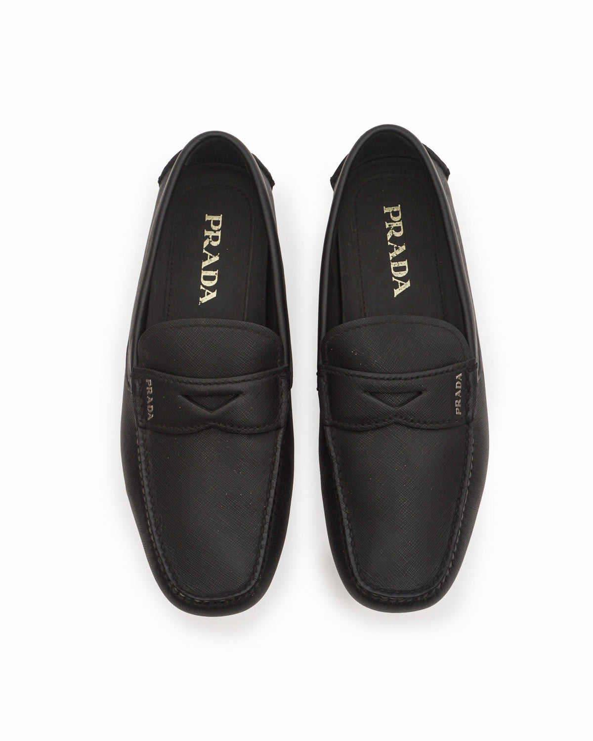 Prada Men's Black Saffiano Leather Strap Loafers