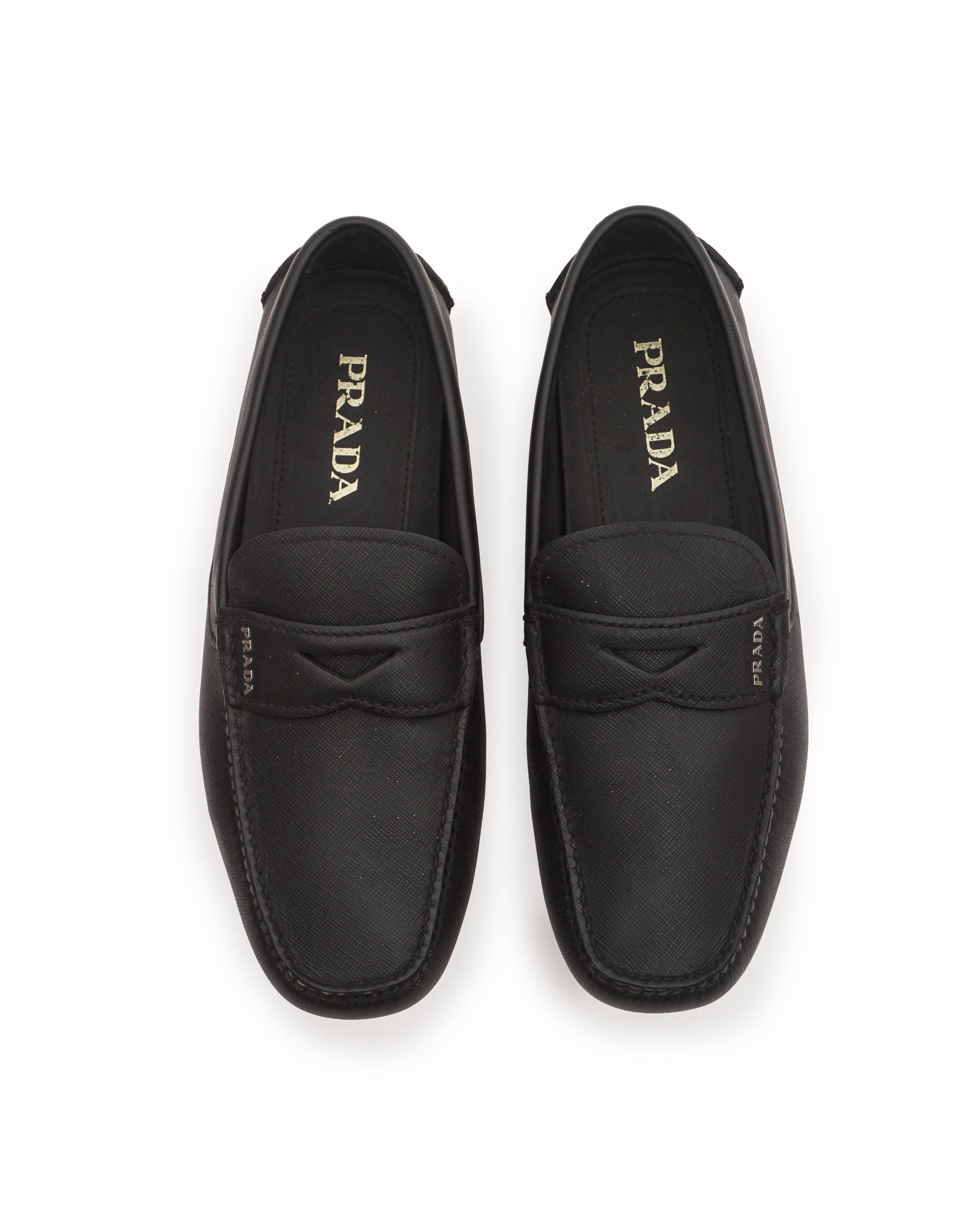 Prada Men's Black Saffiano Leather Strap Loafers