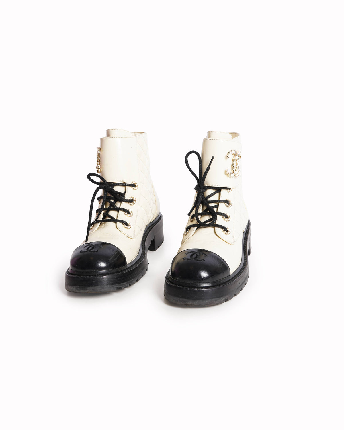 Chanel Interlocking CC Logo Women's Combat Boots