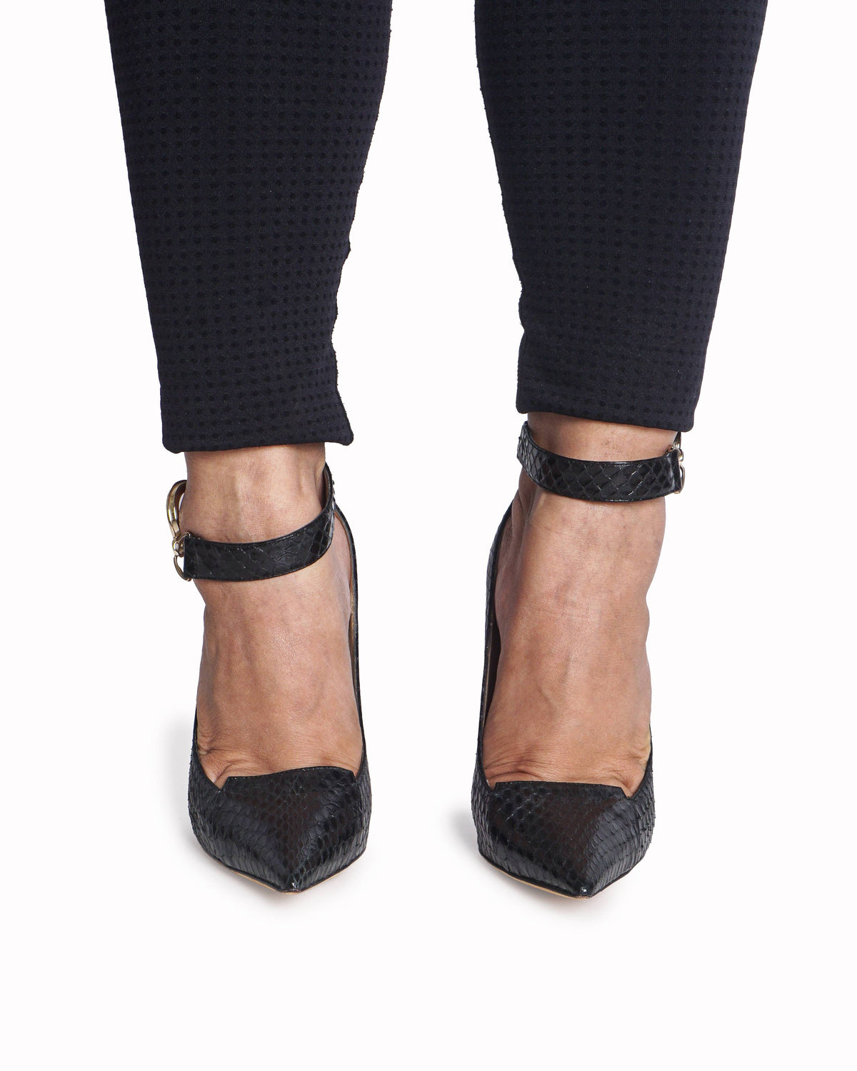 Jimmy Choo Black Python Devote Handcuff Ankle Strap Heel Pumps