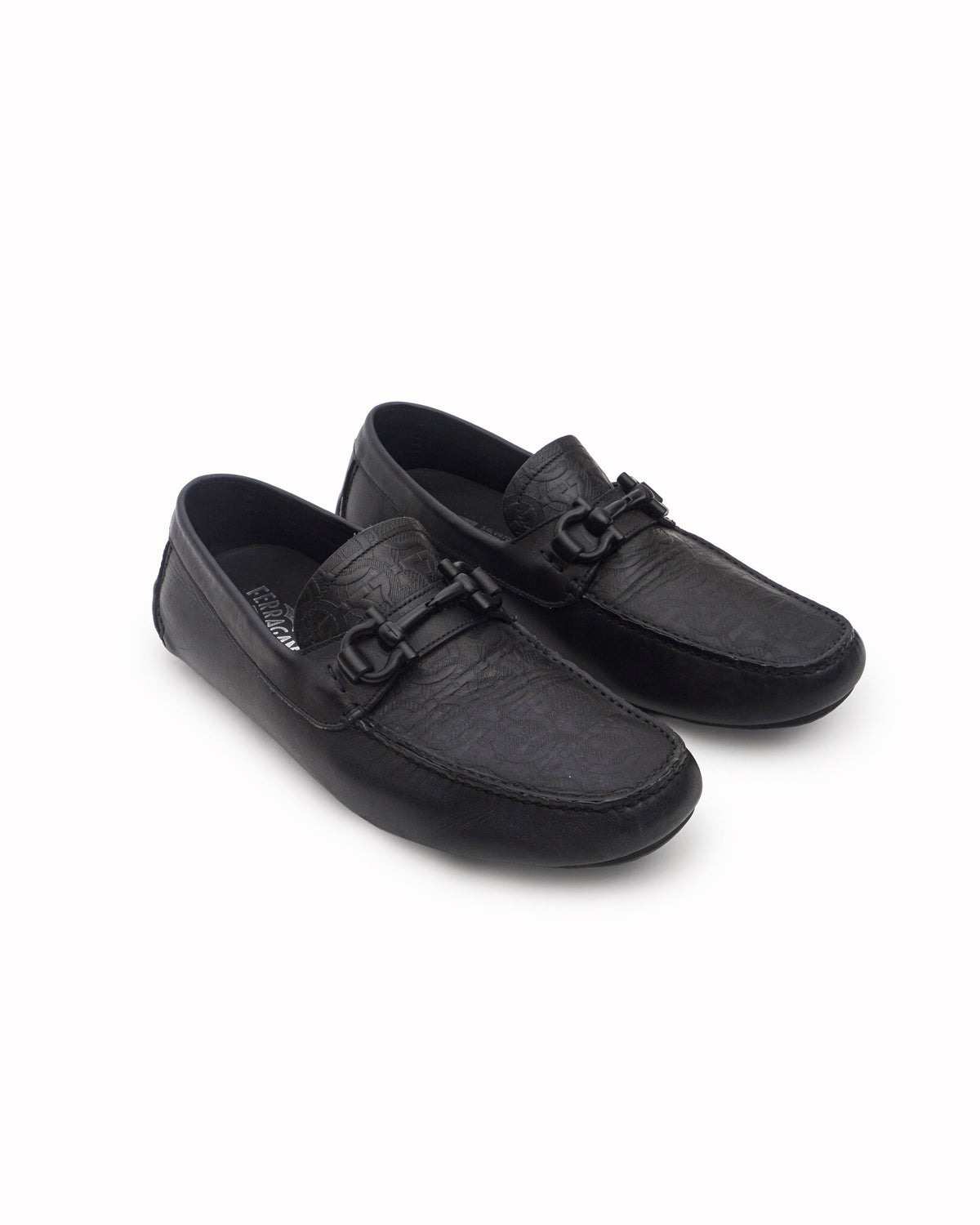 Salvatore Ferragamo Black Embossed Gancini Leather Loafers