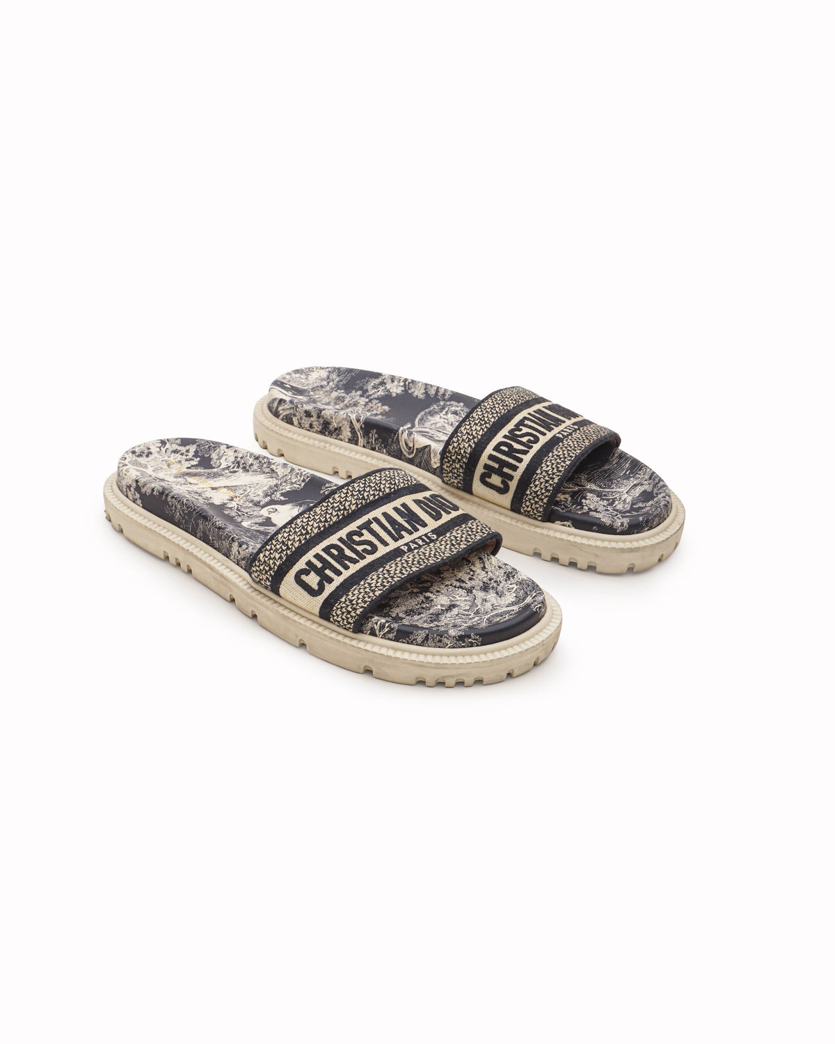 Christian Dior Dway Toile de Jouy Platform Slide Sandals