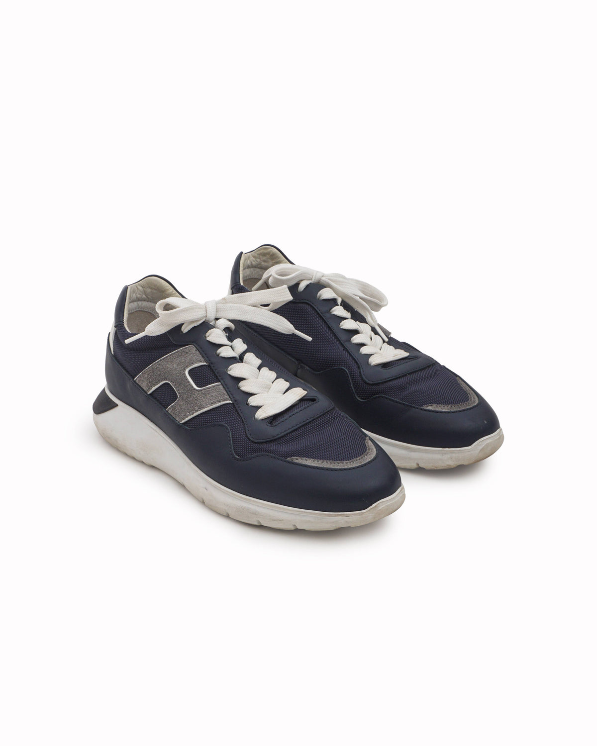 Hogan Men's Navy Blue Mesh & Leather H-Logo Sneakers