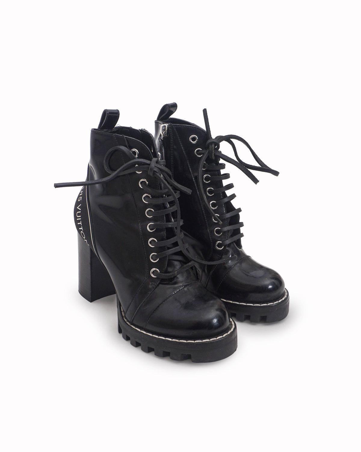 Louis Vuitton Black Leather Star Trail Block Heel Ankle Boots
