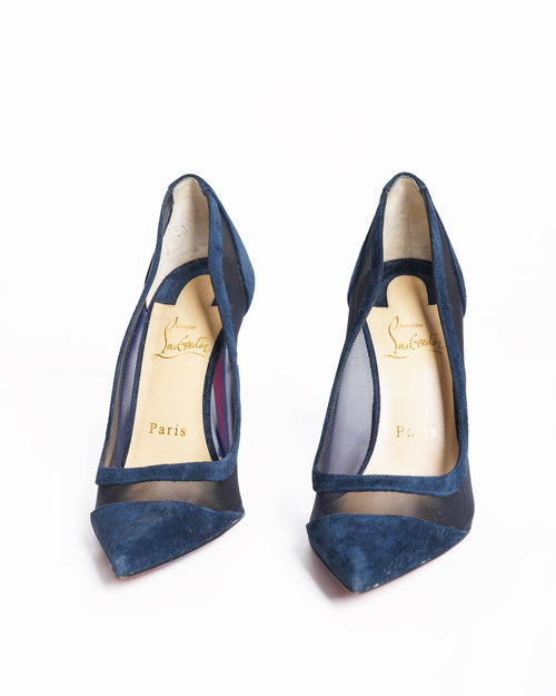 Christian Louboutin Suede & Mesh Pumps In Navy Blue