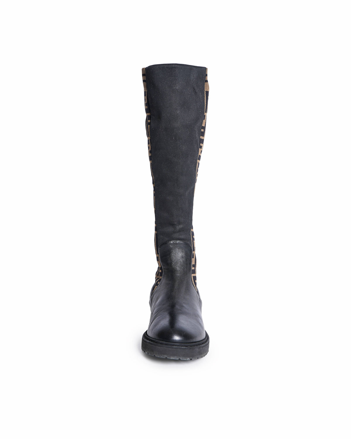 Fendi Zucca FF Logo Leather Riding Boots