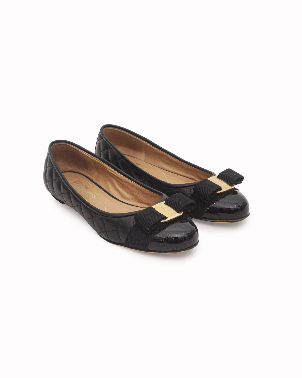 Salvatore Ferragamo Black Quilted Leather Varina Ballet Flats