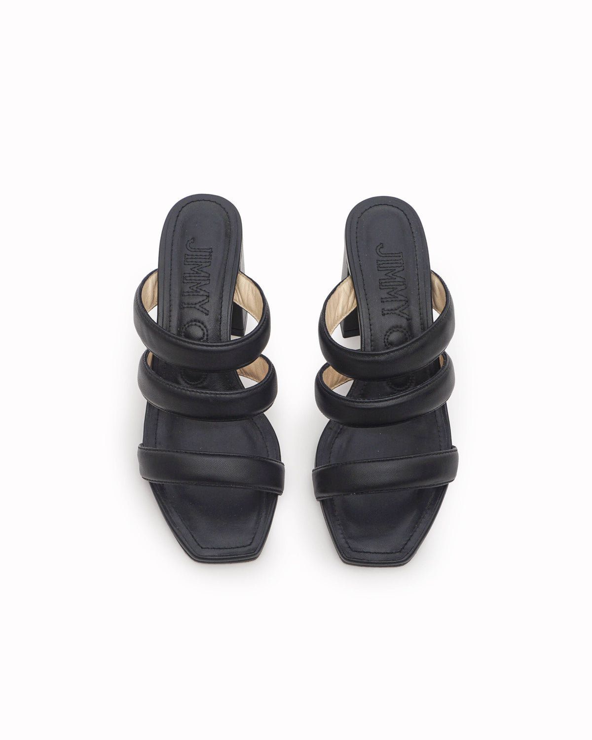 Jimmy Choo Black Padded Leather Auna Block Heel Sandals