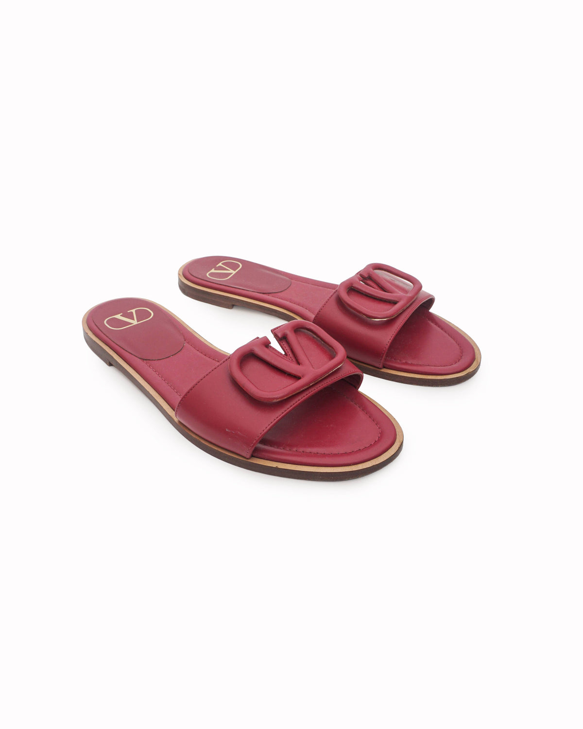 Valentino Garavani Pink Leather VLogo Flat Mules