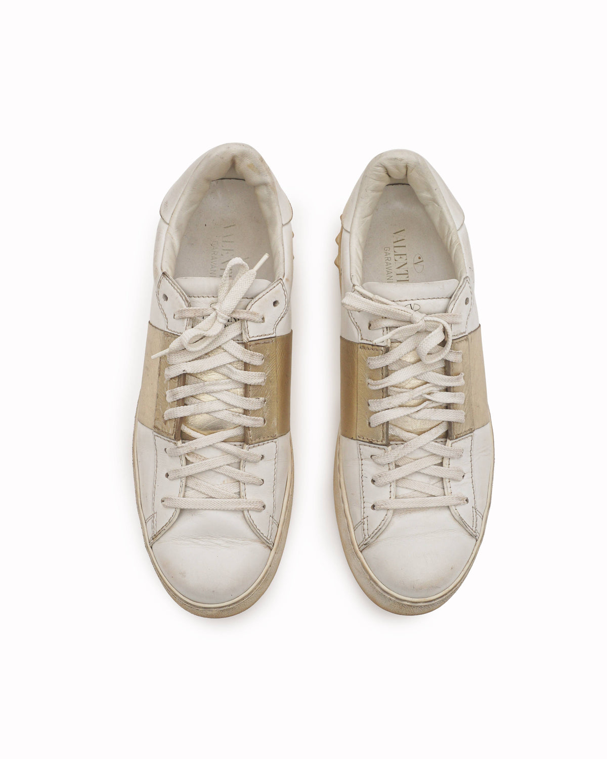 Valentino White Leather Rockstud Low Top Sneakers
