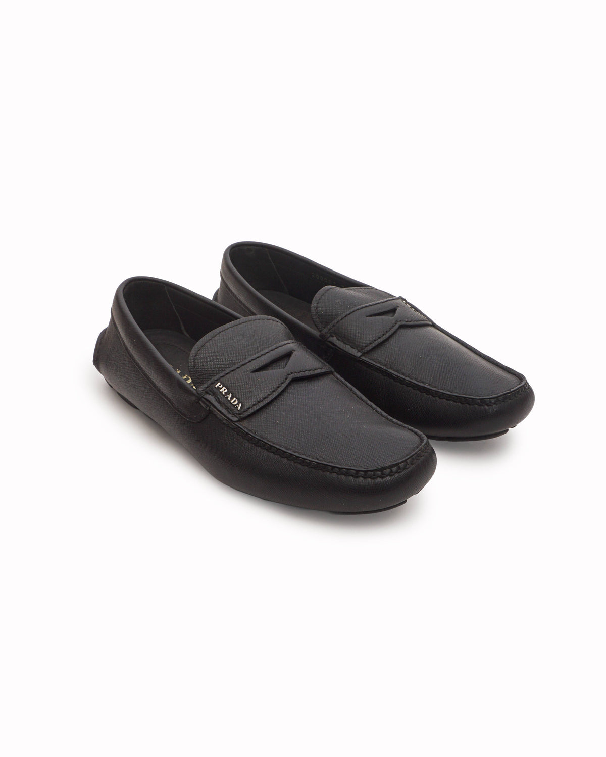 Prada Men's Black Saffiano Leather Strap Loafers