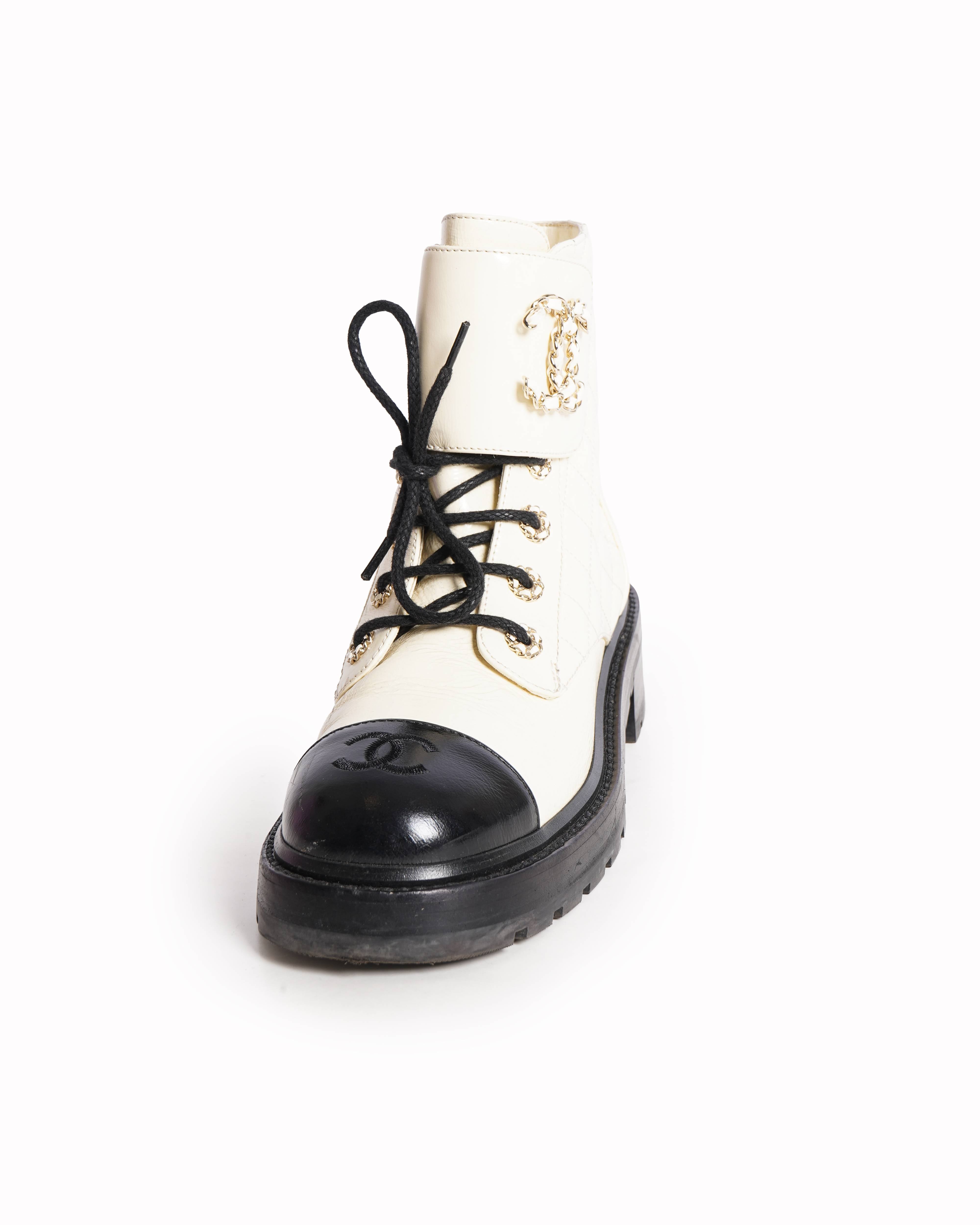 Chanel Interlocking CC Logo Women's Combat Boots