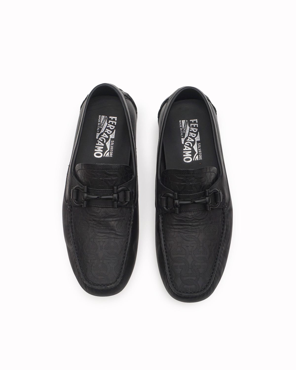 Salvatore Ferragamo Black Embossed Gancini Leather Loafers