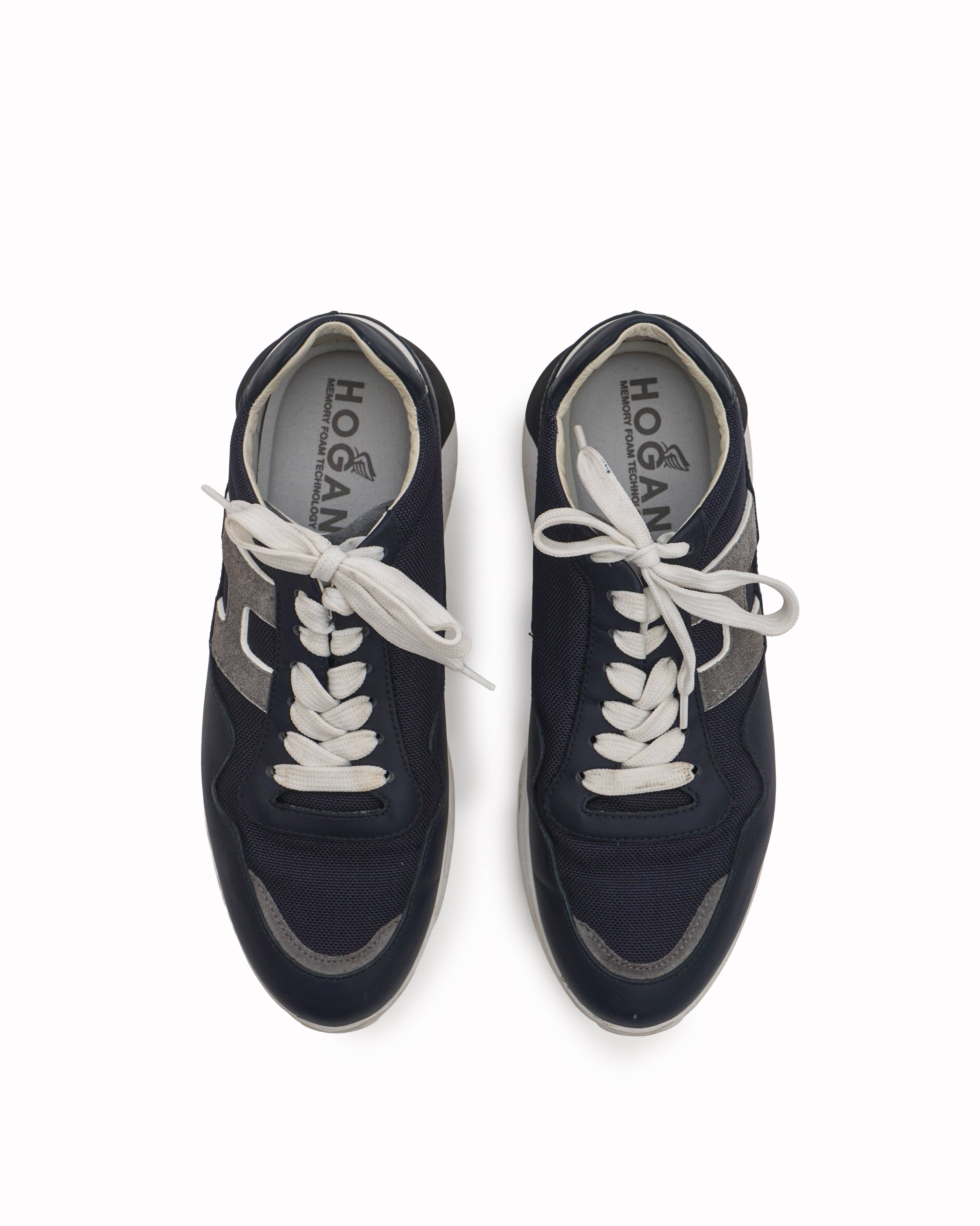 Hogan Men's Navy Blue Mesh & Leather H-Logo Sneakers