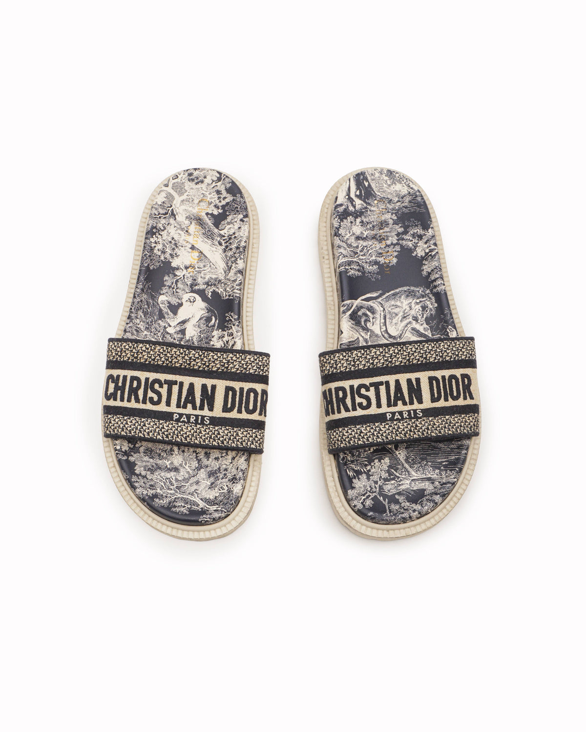 Christian Dior Dway Toile de Jouy Platform Slide Sandals