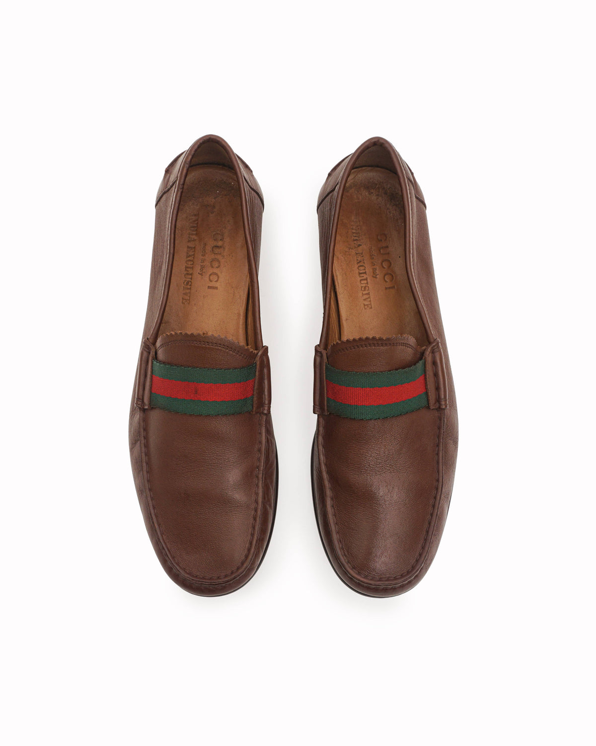 Gucci Brown Leather Web Band Slip-On Loafers