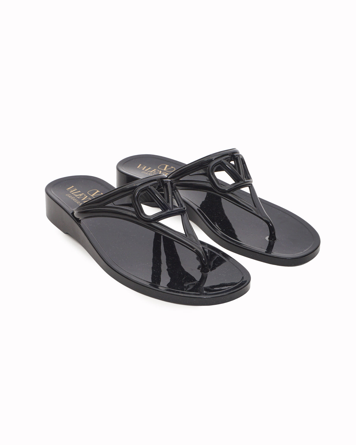 Valentino Garavani Black PVC VLogo Signature Thong Sandals