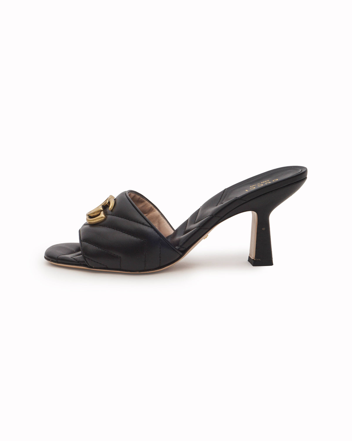 Gucci Black Matelassé GG Marmont Leather Slide Sandals
