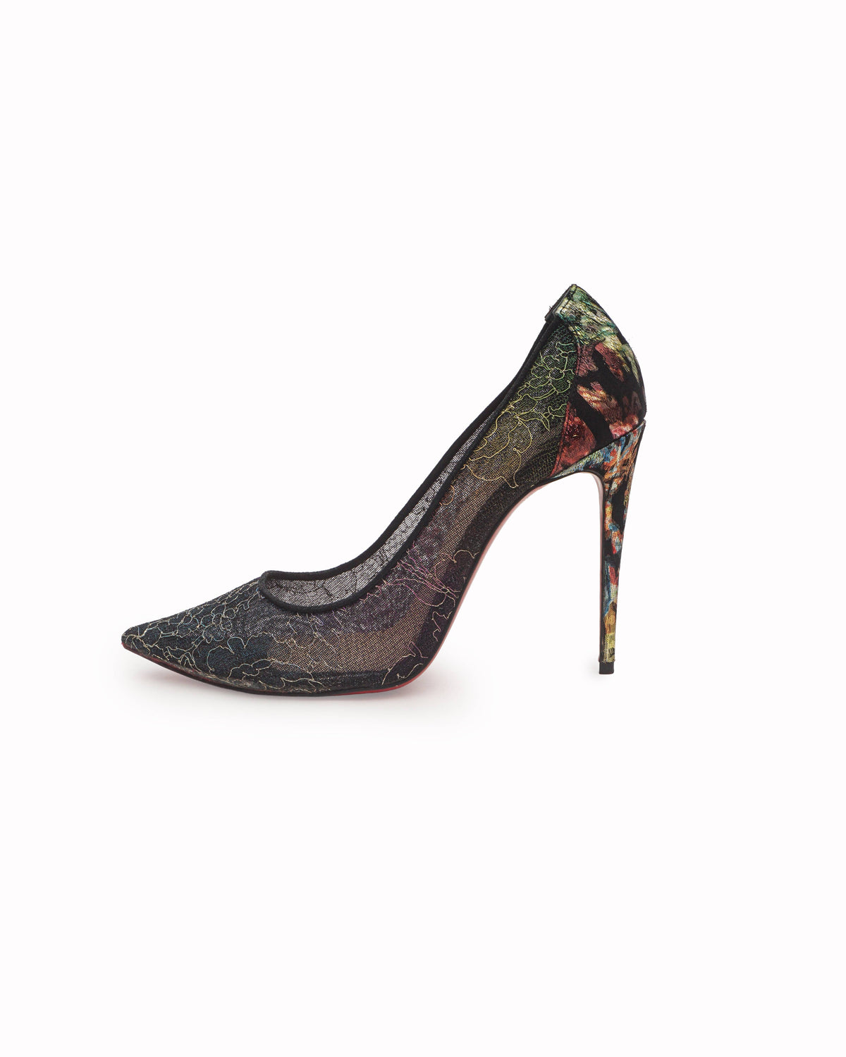 Christian Louboutin Black & Gold Embroidered Mesh Heel Pumps