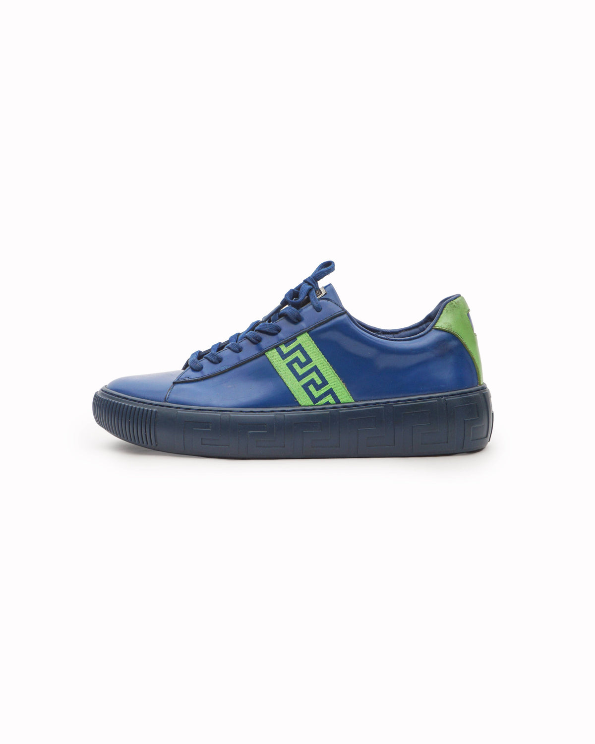 Versace Blue & Neon Green Greca Bicolor Low-Top Sneakers