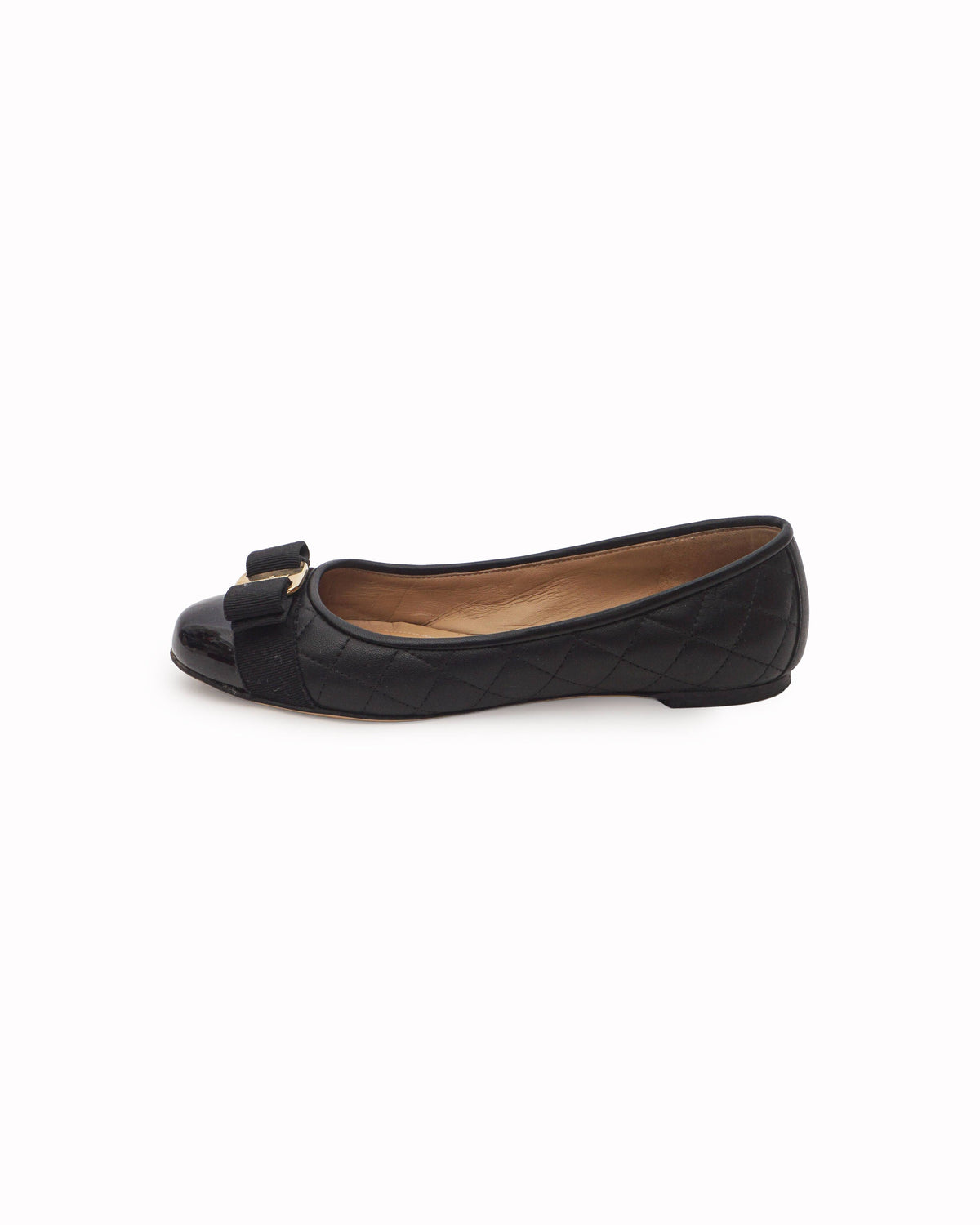 Salvatore Ferragamo Black Quilted Leather Varina Ballet Flats