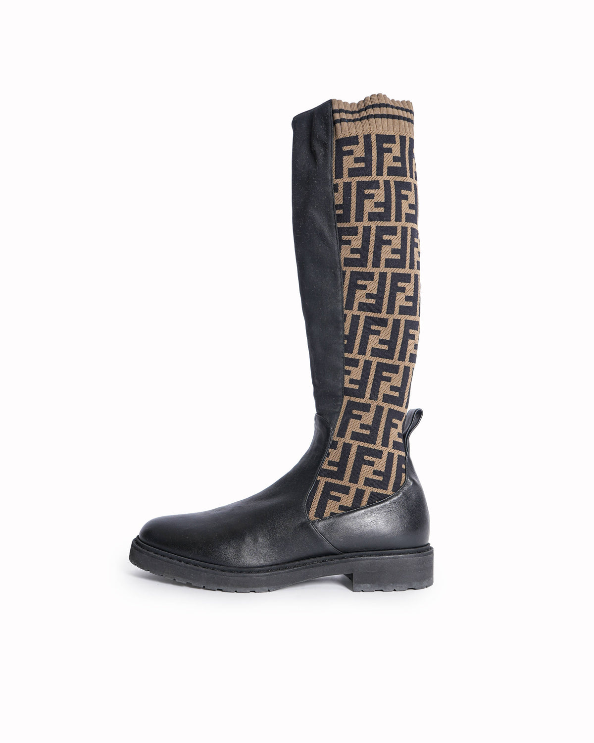 Fendi Zucca FF Logo Leather Riding Boots