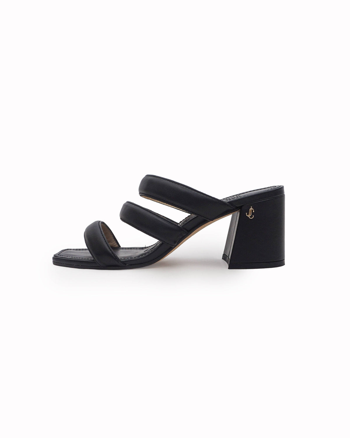 Jimmy Choo Black Padded Leather Auna Block Heel Sandals