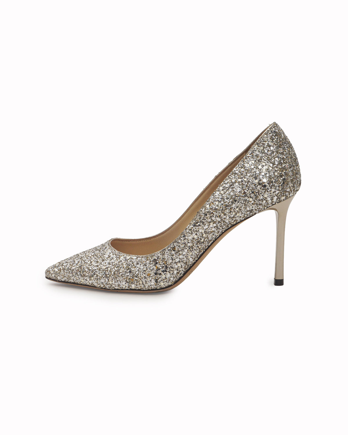 Jimmy Choo Silver Coarse Glitter Romy Pointed-Toe Pumps