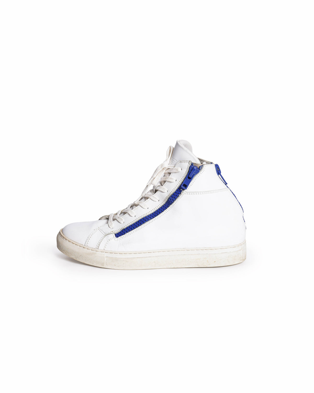 Emporio Armani Men's White Leather Blue-Zip High-Top Sneakers