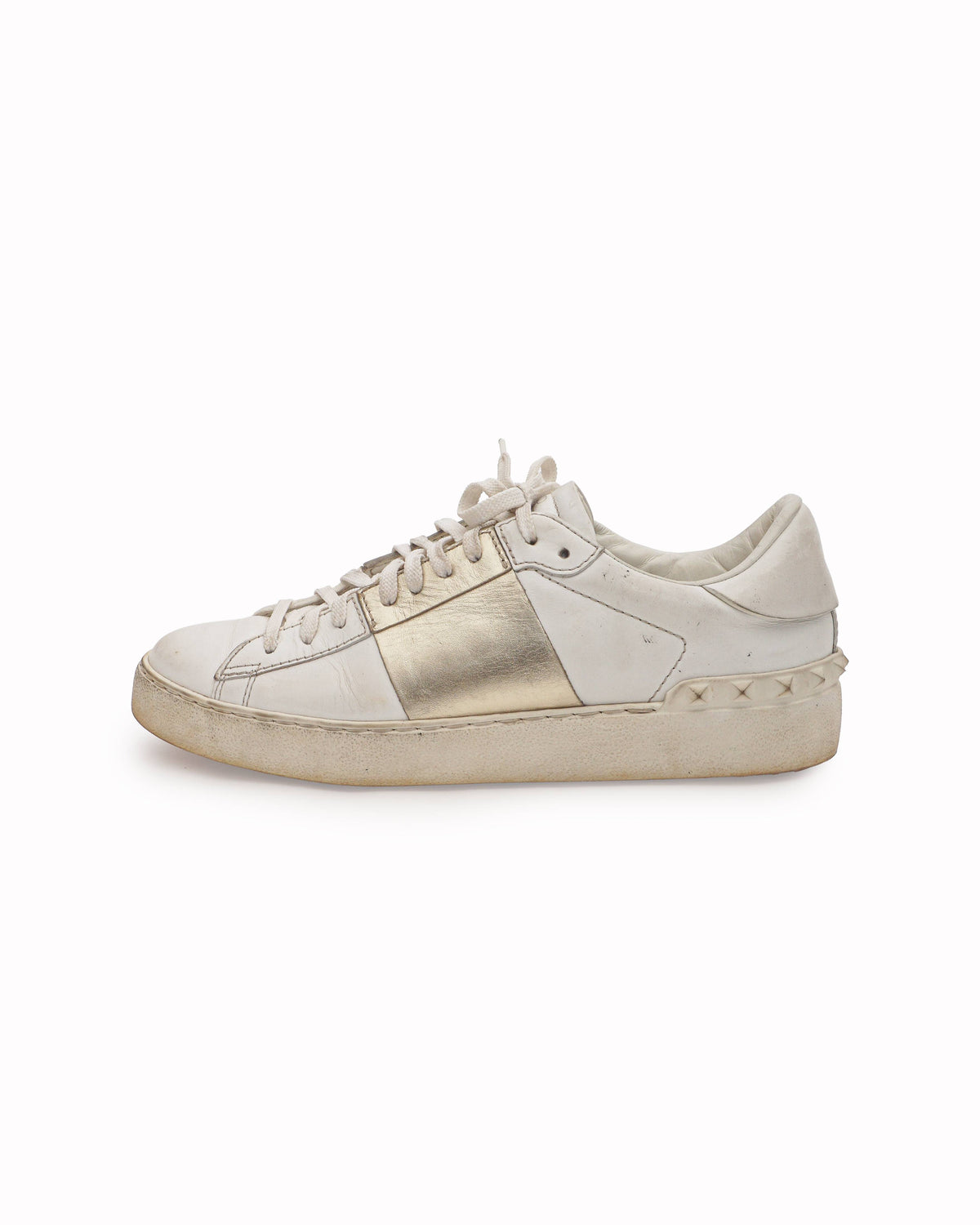 Valentino White Leather Rockstud Low Top Sneakers