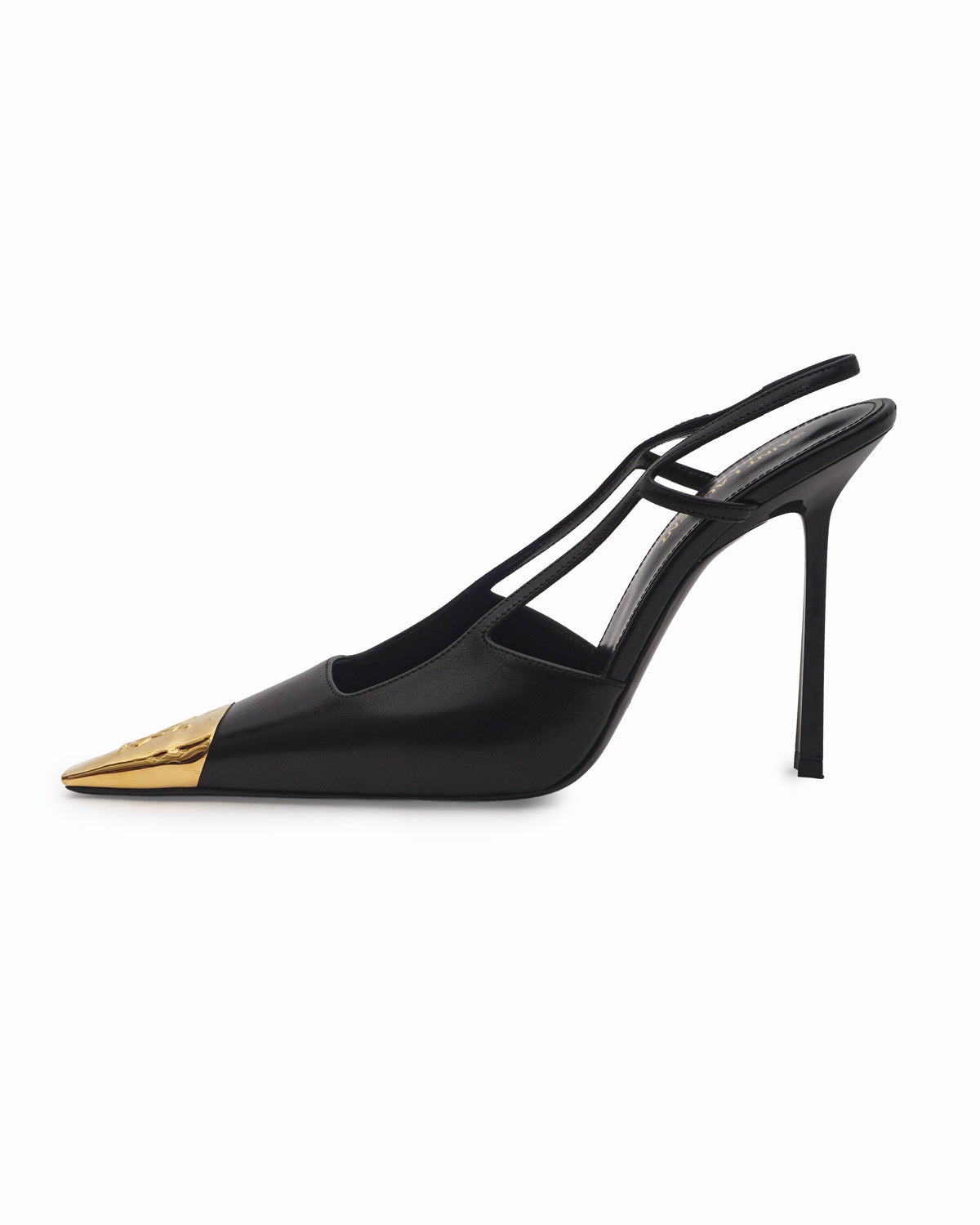 Saint Laurent Black Leather Gold YSL Cap-Toe Pumps