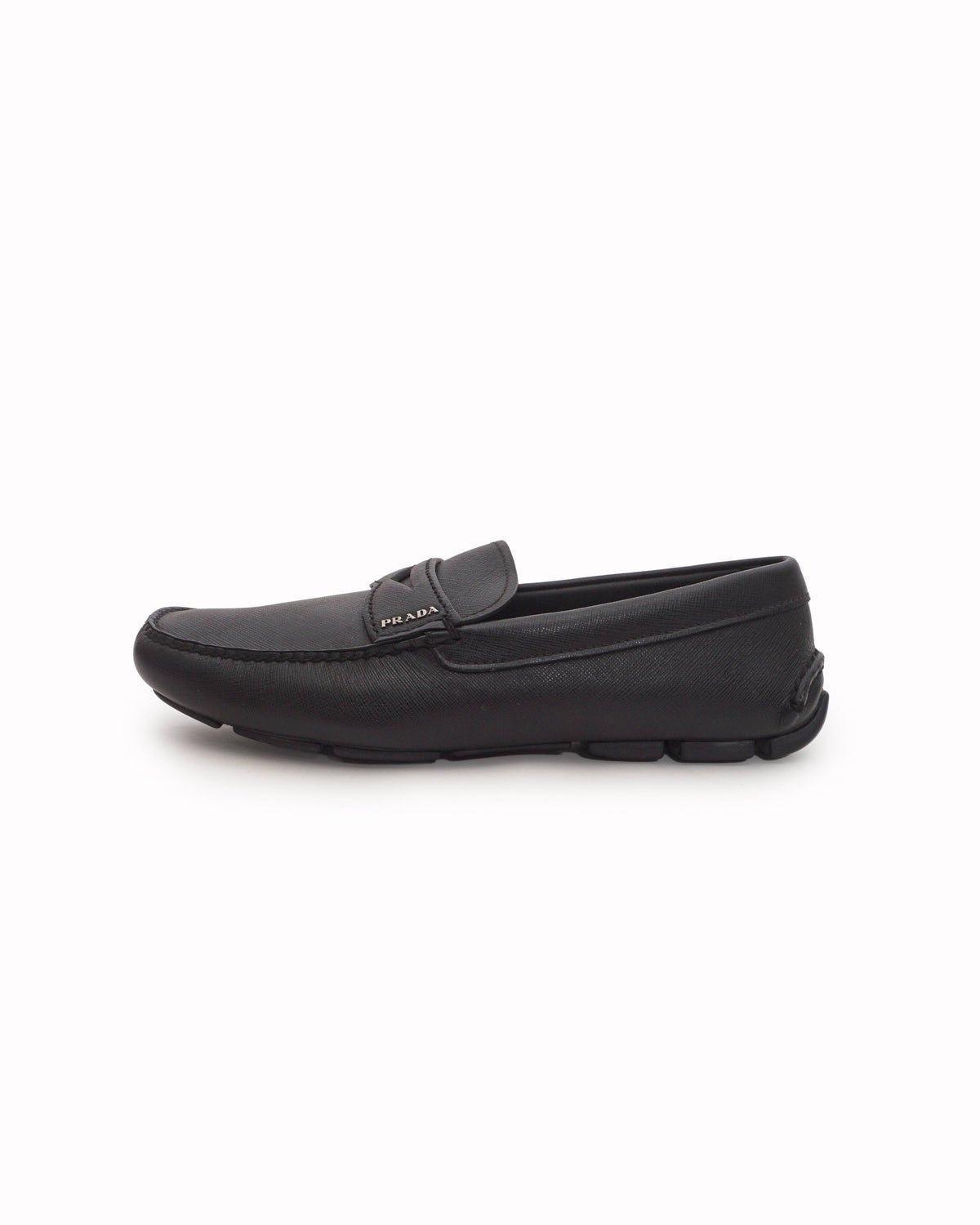 Prada Men's Black Saffiano Leather Strap Loafers