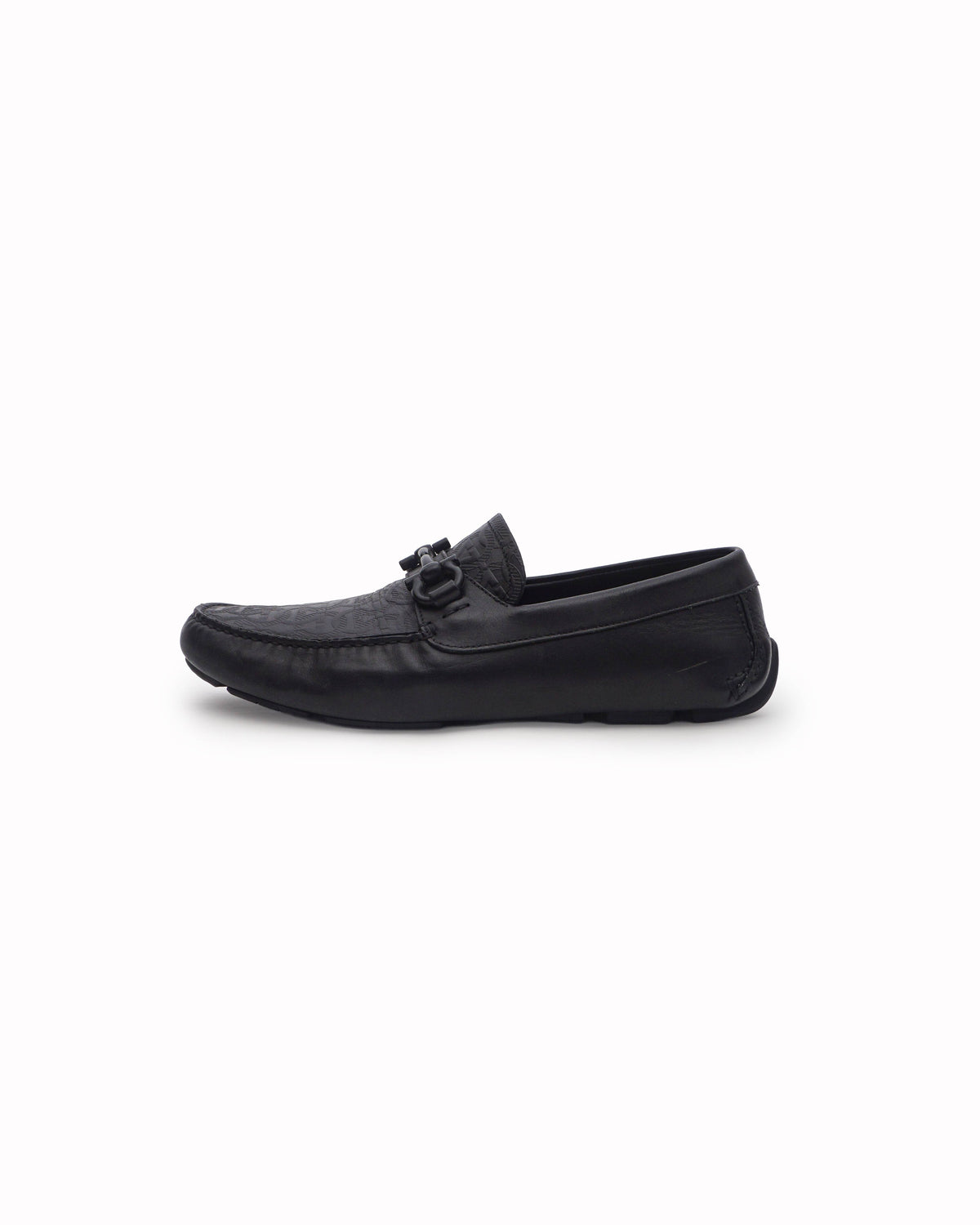 Salvatore Ferragamo Black Embossed Gancini Leather Loafers