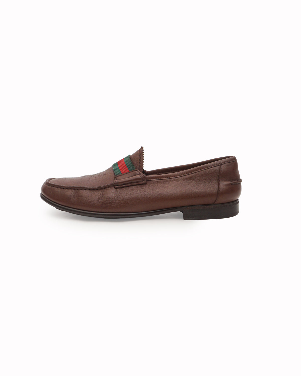 Gucci Brown Leather Web Band Slip-On Loafers