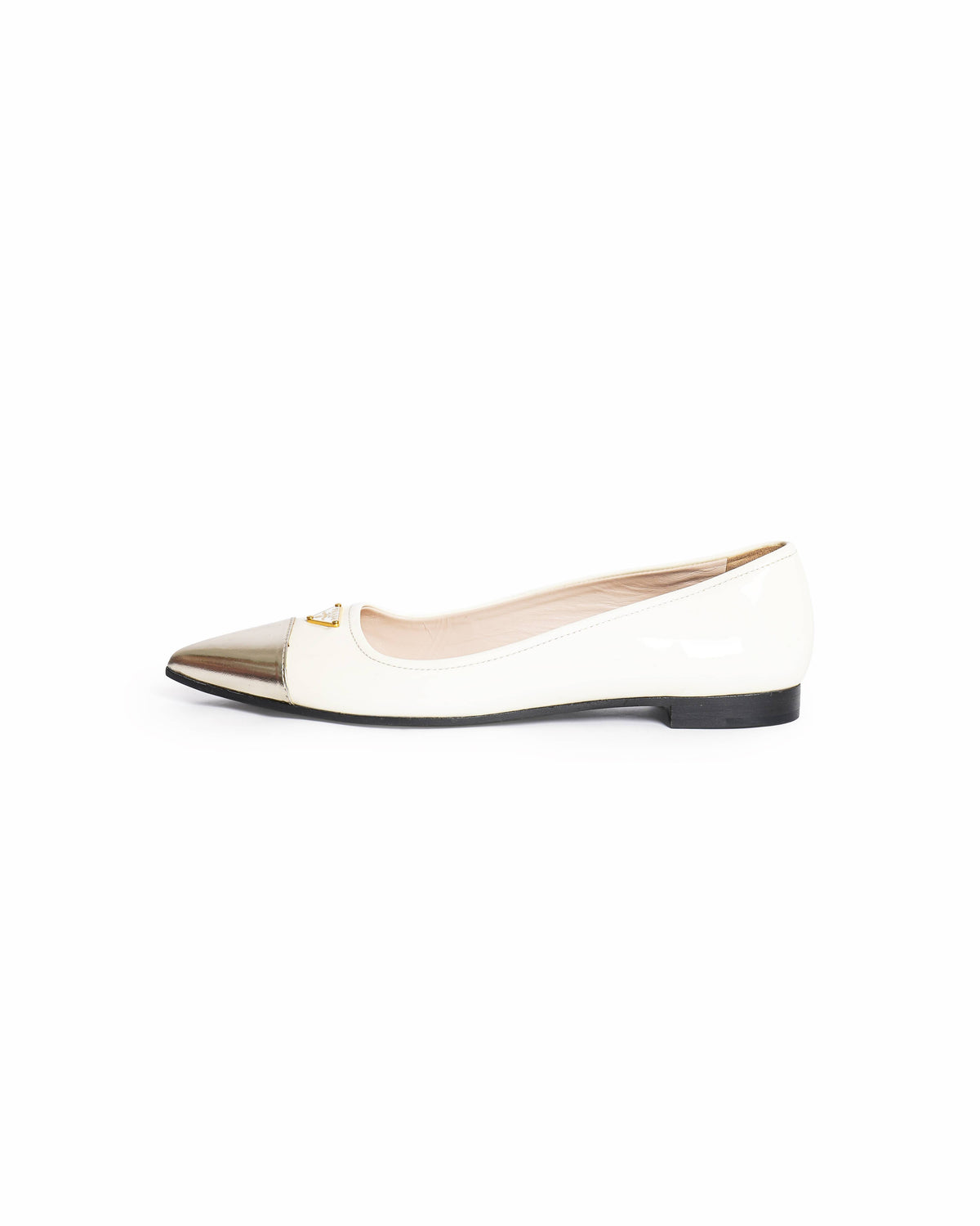 Prada White & Gold Patent Leather Flats