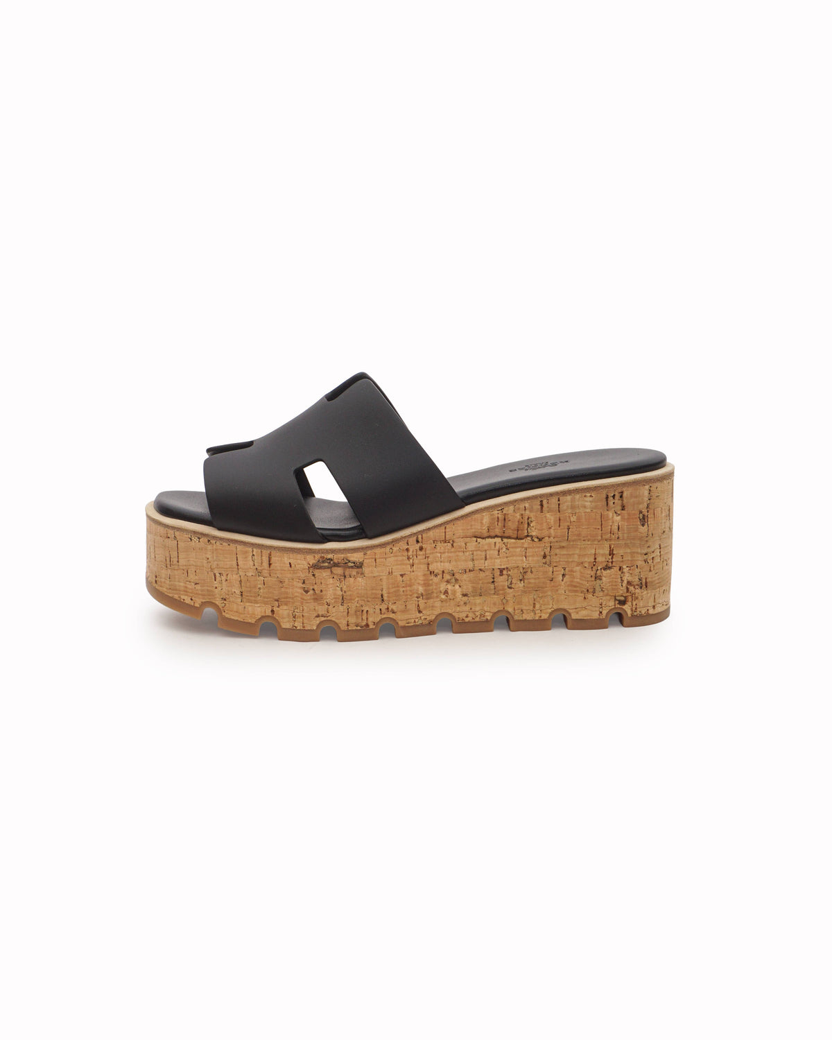 Hermès Eze 30 Black Leather Cork Platform Wedge Sandals