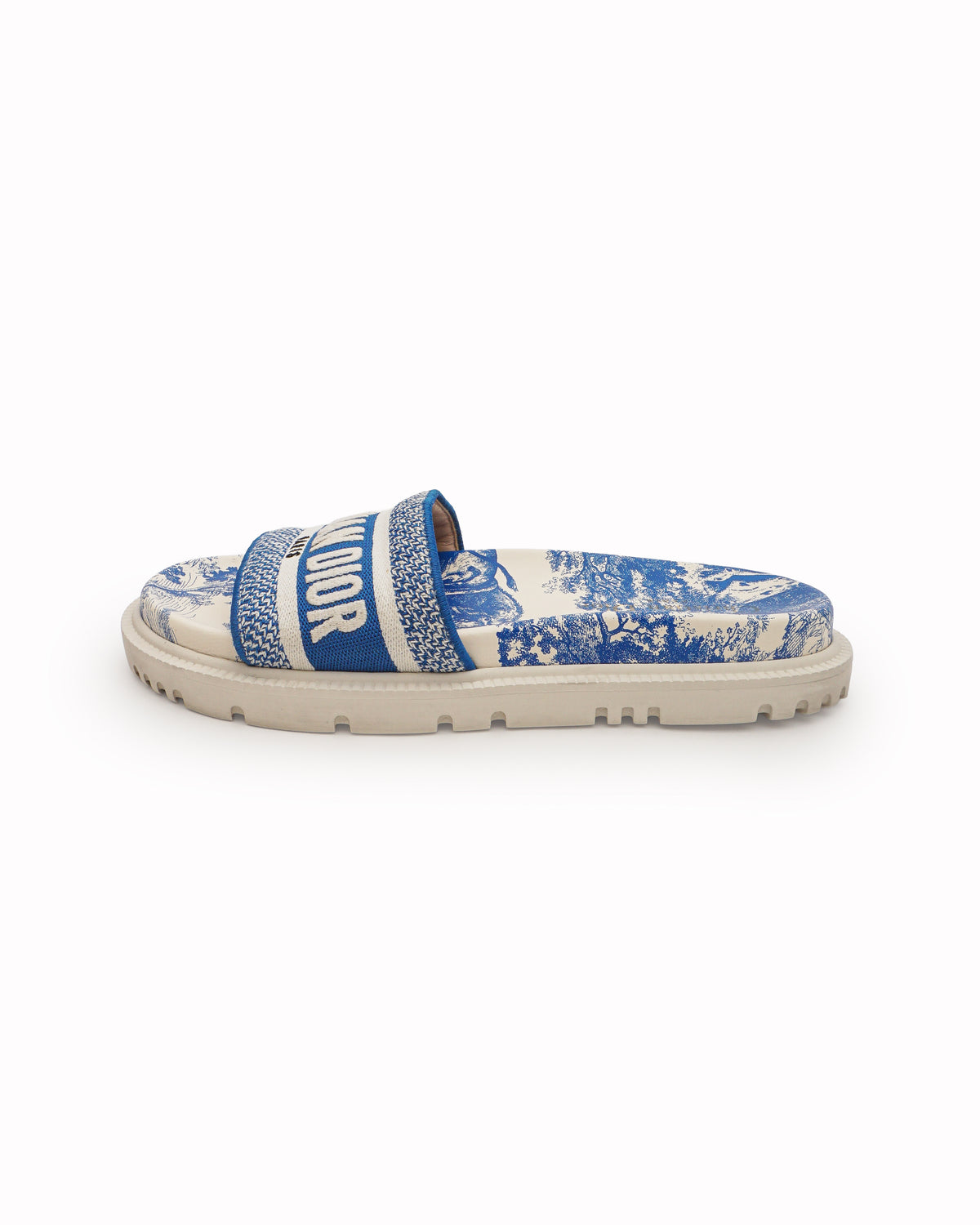 Christian Dior Dway Blue & White Toile de Jouy Embroidered Logo Slides