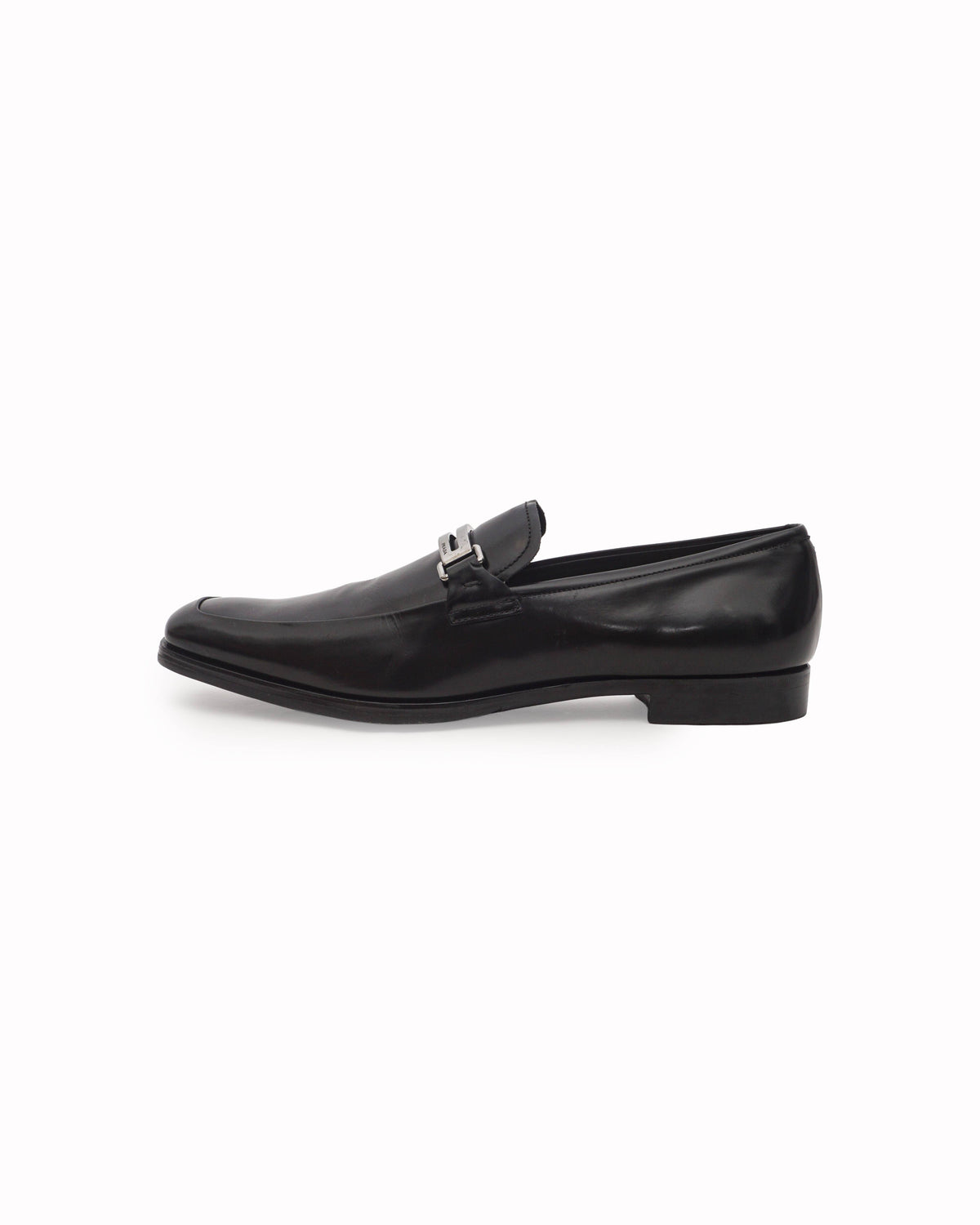 Prada Men’s Black Leather Silver Bit Loafers