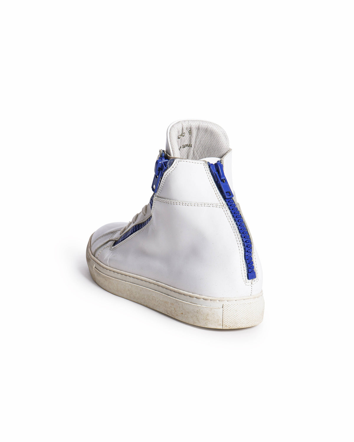 Emporio Armani Men's White Leather Blue-Zip High-Top Sneakers