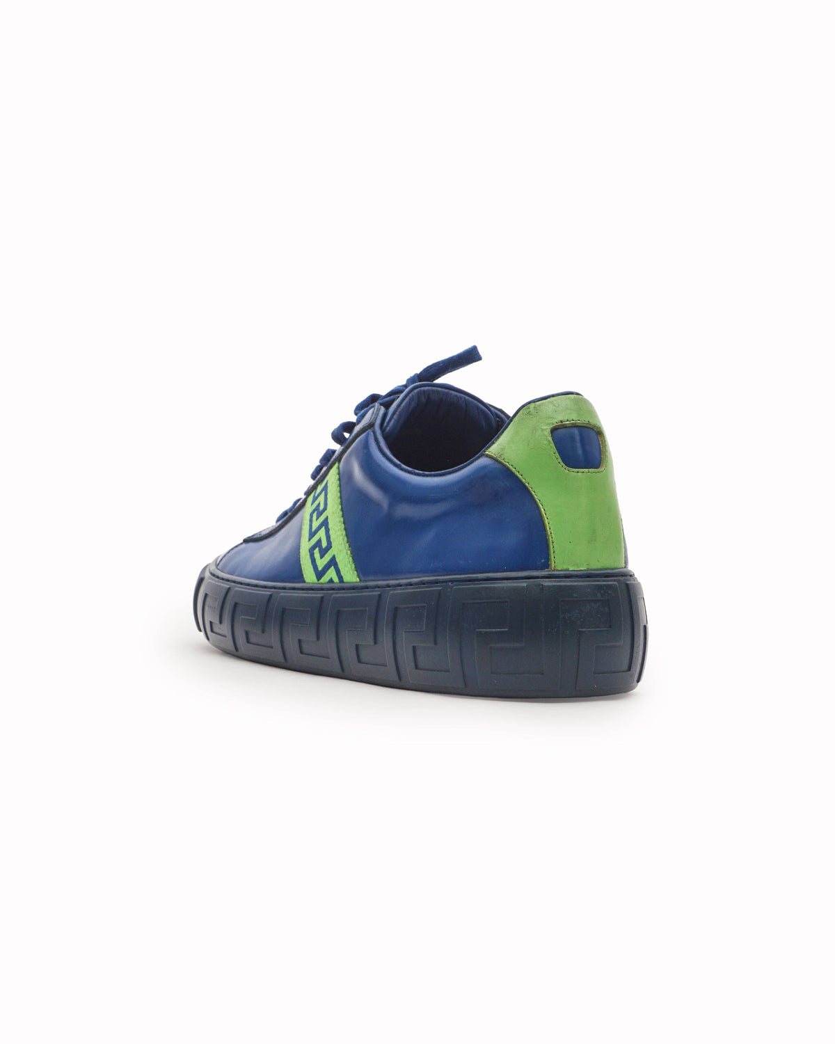Versace Blue & Neon Green Greca Bicolor Low-Top Sneakers