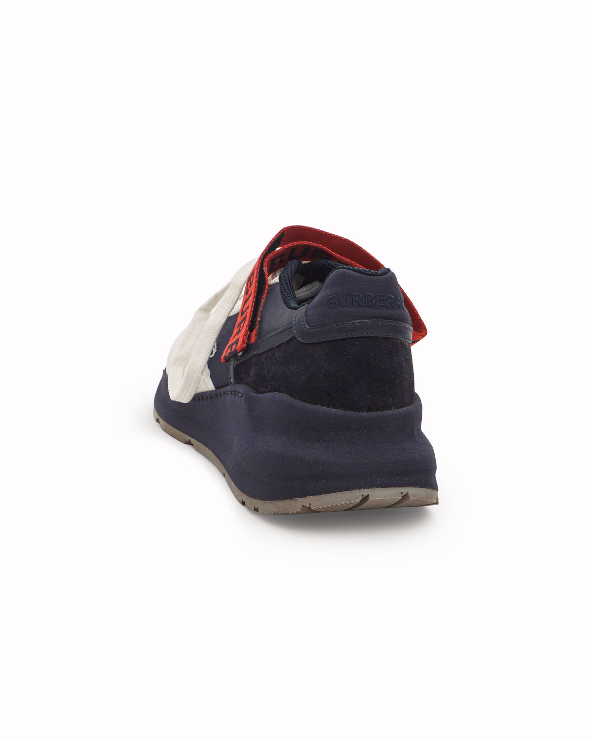 Burberry Navy Blue & White Logo Strap Regis Sneakers
