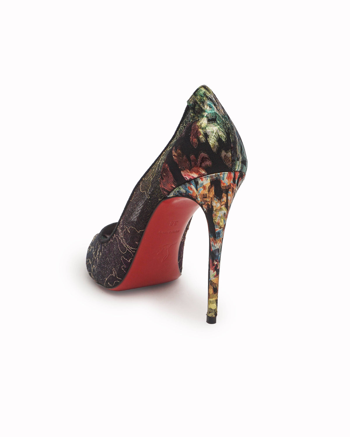 Christian Louboutin Black & Gold Embroidered Mesh Heel Pumps