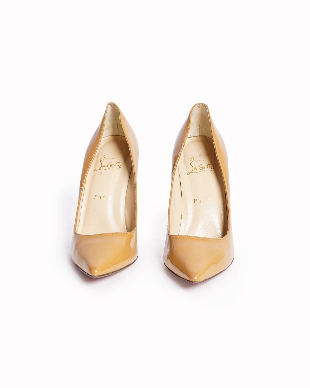 Christian Louboutin Patent Leather Pumps In Beige