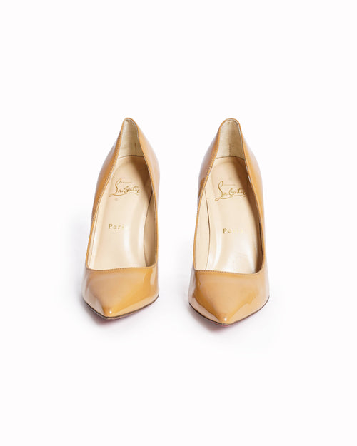 Christian Louboutin Patent Leather Pumps In Beige